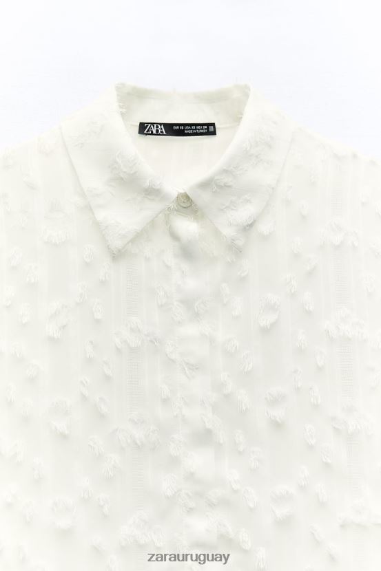 Zara camisa deshilachada mujer H6RHL2437 blanco ropa