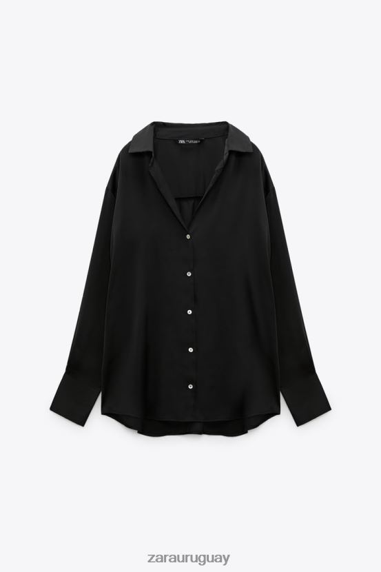 Zara camisa efecto satinado mujer H6RHL2314 negro ropa