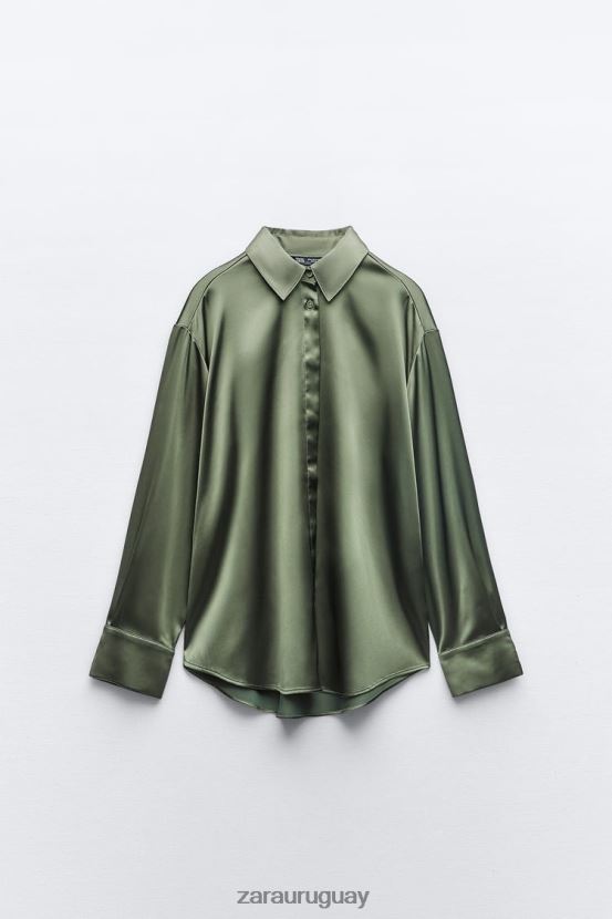 Zara camisa efecto satinado mujer H6RHL2334 verde oscuro ropa