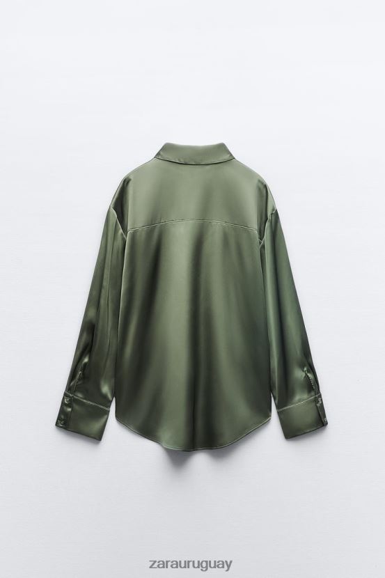 Zara camisa efecto satinado mujer H6RHL2334 verde oscuro ropa