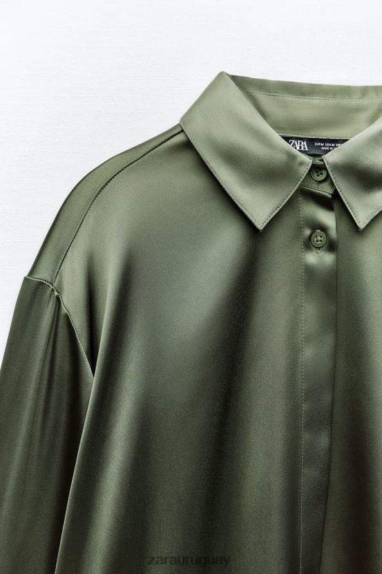 Zara camisa efecto satinado mujer H6RHL2334 verde oscuro ropa