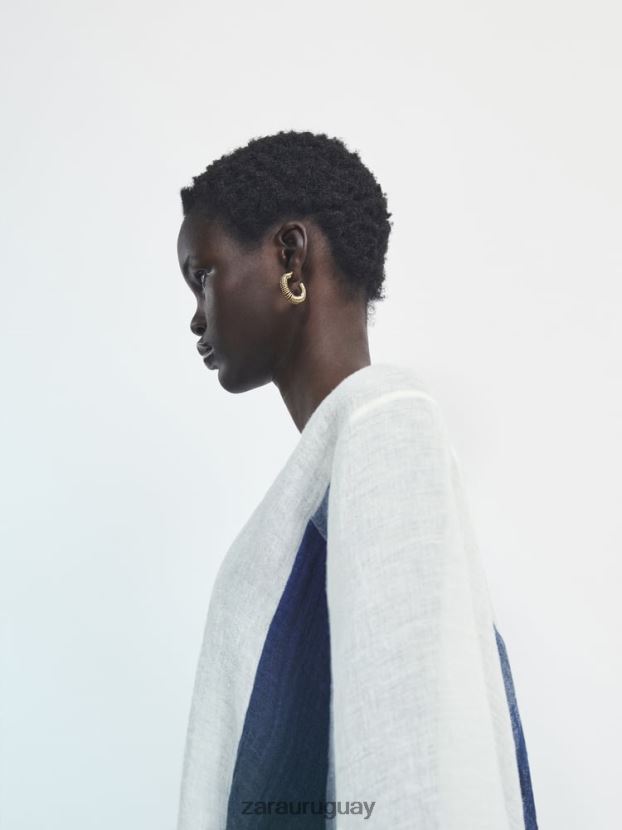 Zara camisa en mezcla de lino con punto waffle en contraste mujer H6RHL2847 blanco ropa