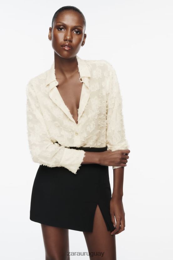 Zara camisa estructurada floral mujer H6RHL2308 crudo ropa