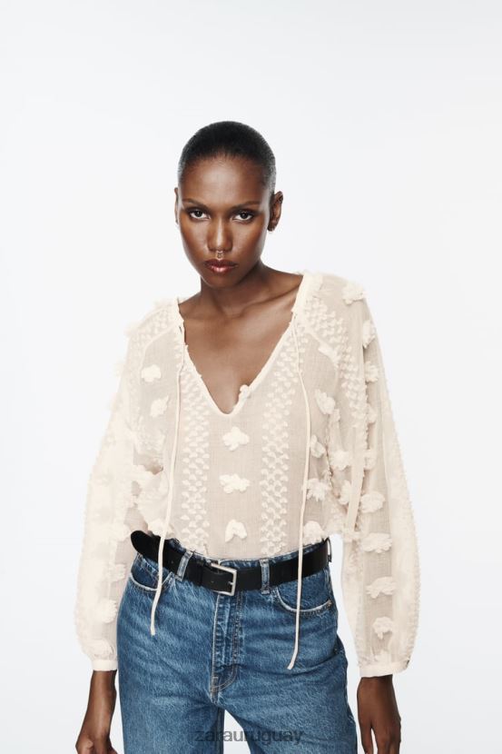 Zara camisa floral 3d mujer H6RHL2310 crudo ropa