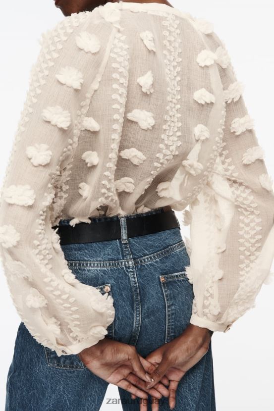 Zara camisa floral 3d mujer H6RHL2310 crudo ropa