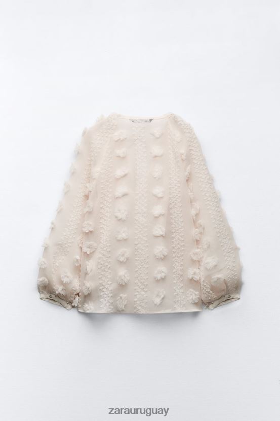 Zara camisa floral 3d mujer H6RHL2310 crudo ropa