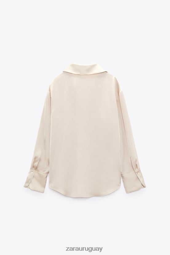 Zara camisa fluida con efecto satinado mujer H6RHL2312 oro suave ropa