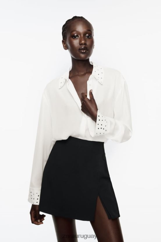 Zara camisa fluida espejada mujer H6RHL2425 ostra blanca ropa
