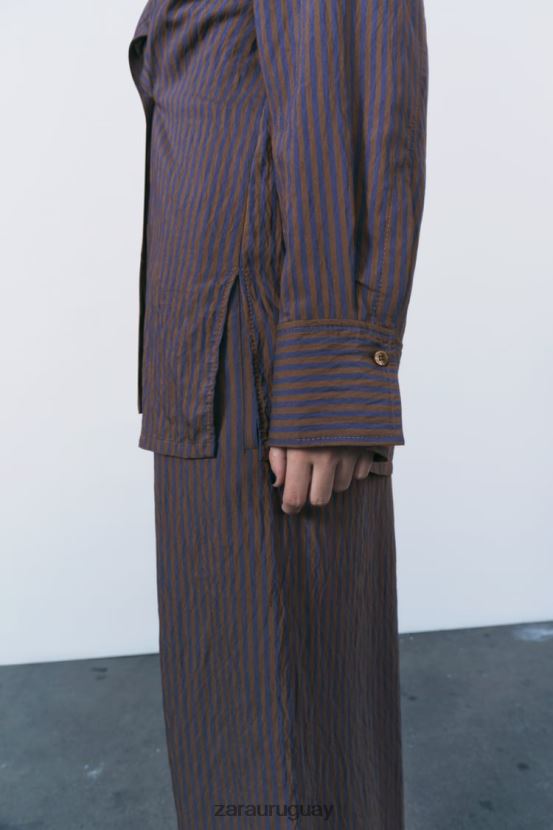 Zara camisa minimalista de rayas multi/posicional de zw collection mujer H6RHL2299 marrón/azul ropa