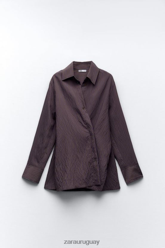 Zara camisa minimalista de rayas multi/posicional de zw collection mujer H6RHL2299 marrón/azul ropa