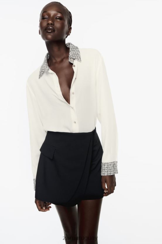 Zara camisa mixta mujer H6RHL2320 crudo ropa