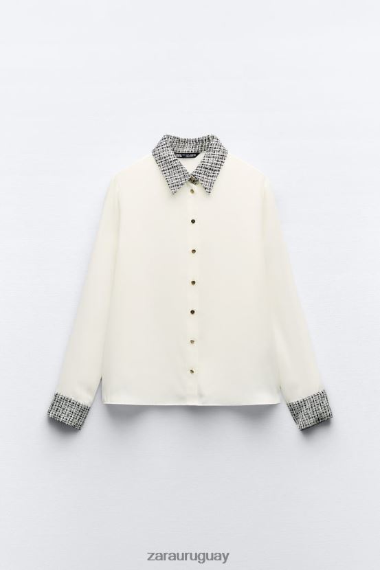 Zara camisa mixta mujer H6RHL2320 crudo ropa
