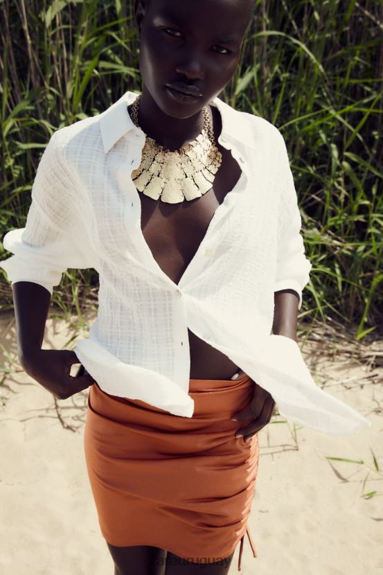 Zara camisa oversize de tejido rústico mujer H6RHL2431 blanco ropa