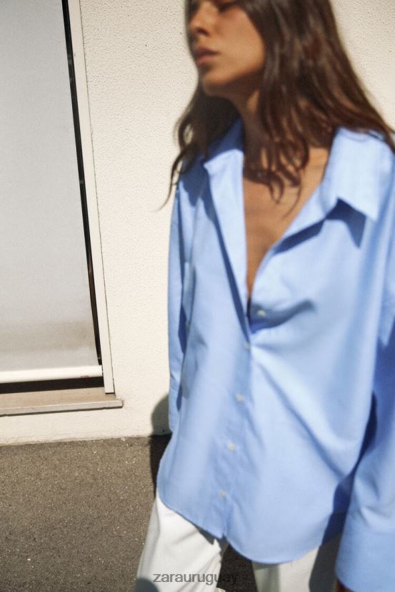 Zara camisa oxford mujer H6RHL2290 cielo azul ropa
