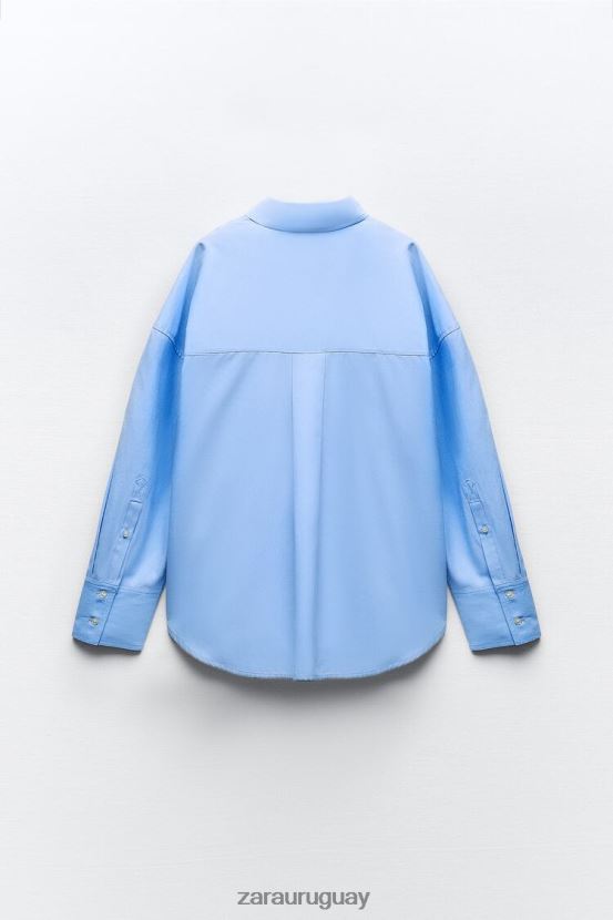 Zara camisa oxford mujer H6RHL2290 cielo azul ropa