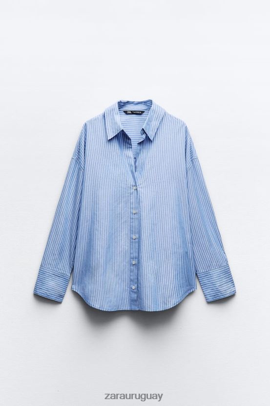 Zara camisa oxford mujer H6RHL2339 azul marino/blanco ropa
