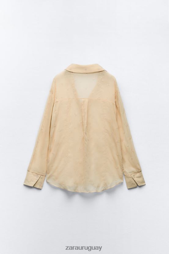 Zara camisa semitransparente bordada mujer H6RHL2294 beige ropa