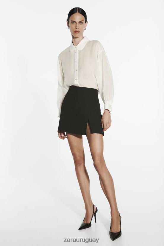 Zara camisa semitransparente con pedrería mujer H6RHL2348 crudo ropa