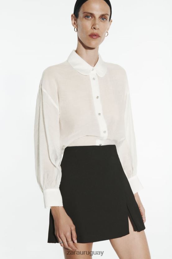 Zara camisa semitransparente con pedrería mujer H6RHL2348 crudo ropa