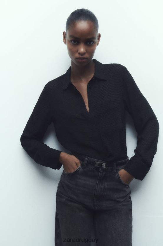 Zara camisa semitransparente con textura mixta mujer H6RHL2359 negro ropa