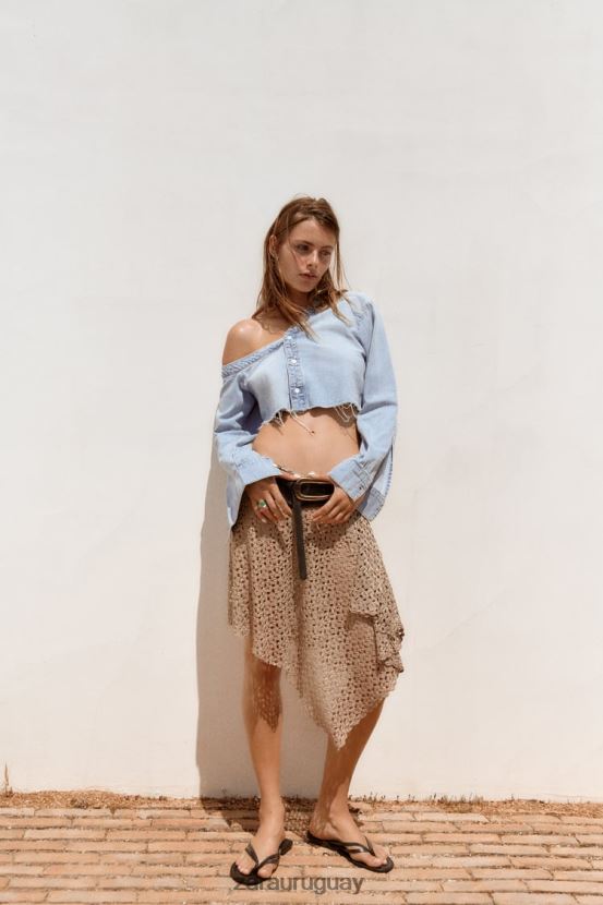 Zara camisa vaquera asimétrica trf mujer H6RHL2452 azul ropa