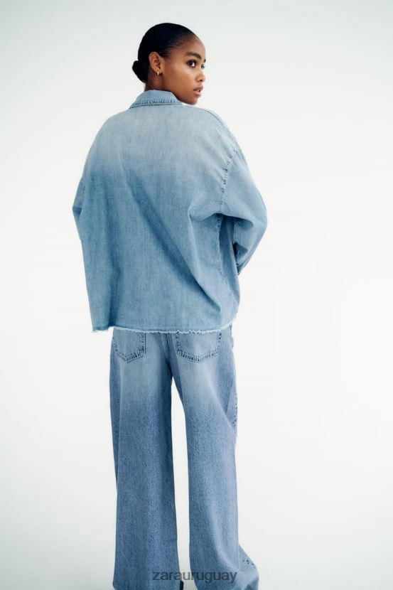 Zara camisa vaquera trf mujer H6RHL2390 azul claro ropa