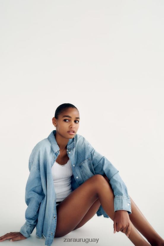 Zara camisa vaquera trf mujer H6RHL2390 azul claro ropa