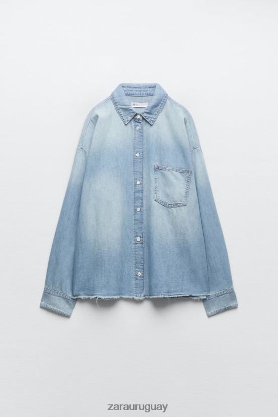 Zara camisa vaquera trf mujer H6RHL2390 azul claro ropa