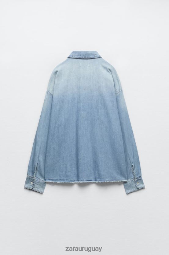 Zara camisa vaquera trf mujer H6RHL2390 azul claro ropa