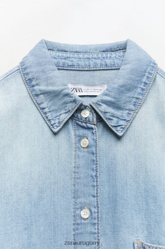 Zara camisa vaquera trf mujer H6RHL2390 azul claro ropa