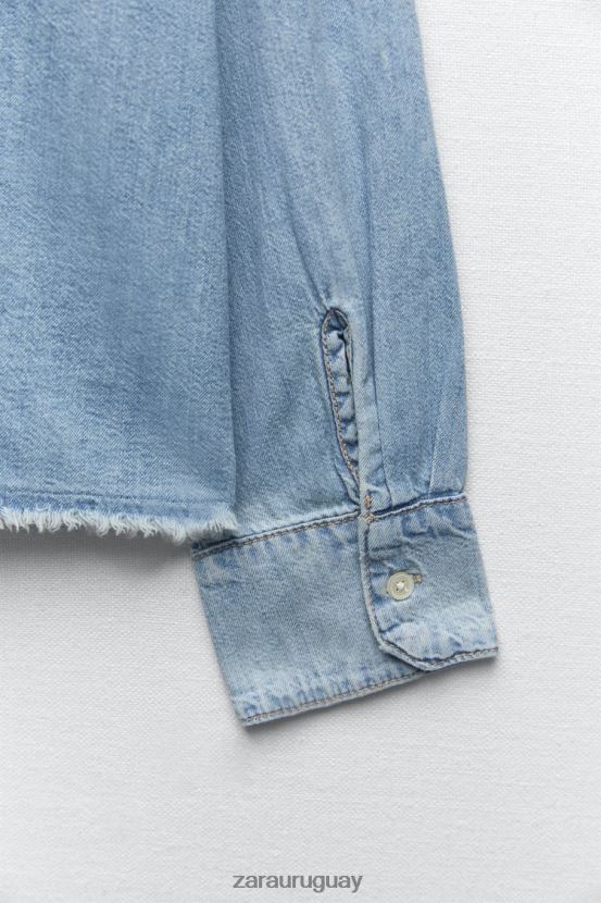 Zara camisa vaquera trf mujer H6RHL2390 azul claro ropa