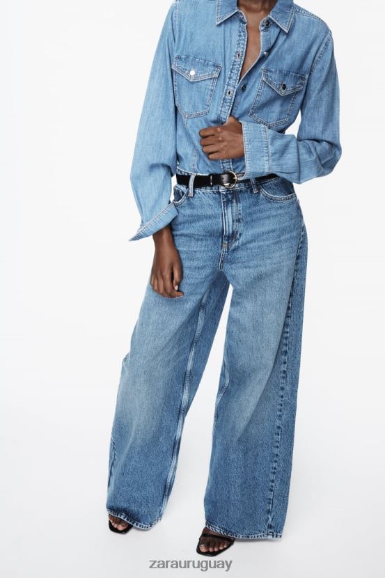 Zara camisa vaquera z1975 mujer H6RHL2305 azul medio ropa