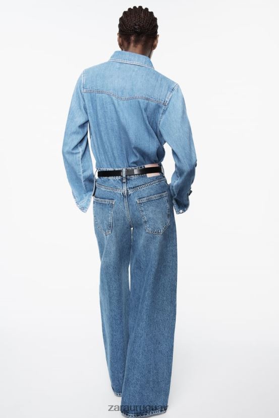 Zara camisa vaquera z1975 mujer H6RHL2305 azul medio ropa