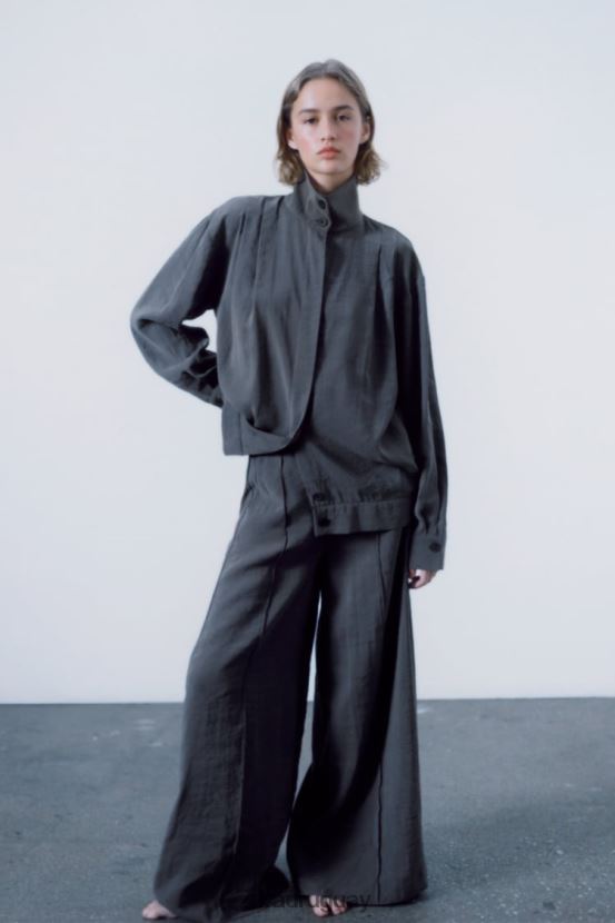 Zara sobrecamisa plisada mujer H6RHL2347 gris ropa