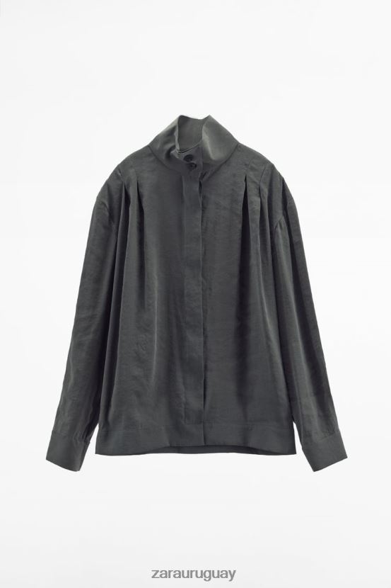 Zara sobrecamisa plisada mujer H6RHL2347 gris ropa