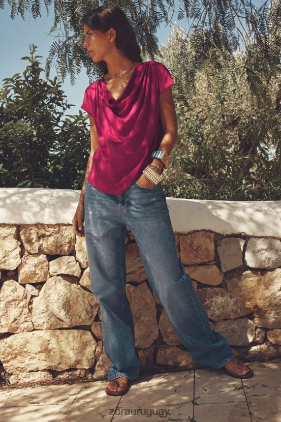 Zara top drapeado mujer H6RHL2403 frambuesa ropa