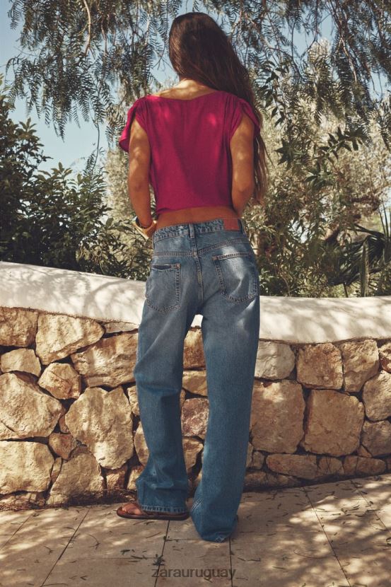 Zara top drapeado mujer H6RHL2403 frambuesa ropa