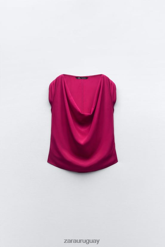 Zara top drapeado mujer H6RHL2403 frambuesa ropa