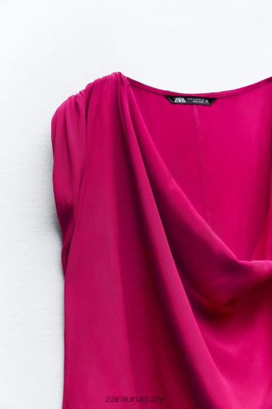 Zara top drapeado mujer H6RHL2403 frambuesa ropa
