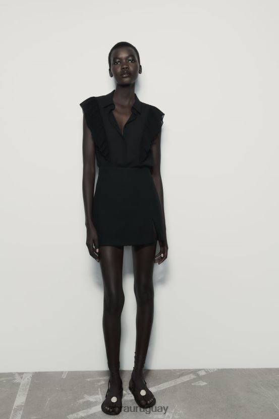 Zara top semitransparente con volantes mujer H6RHL2413 negro ropa