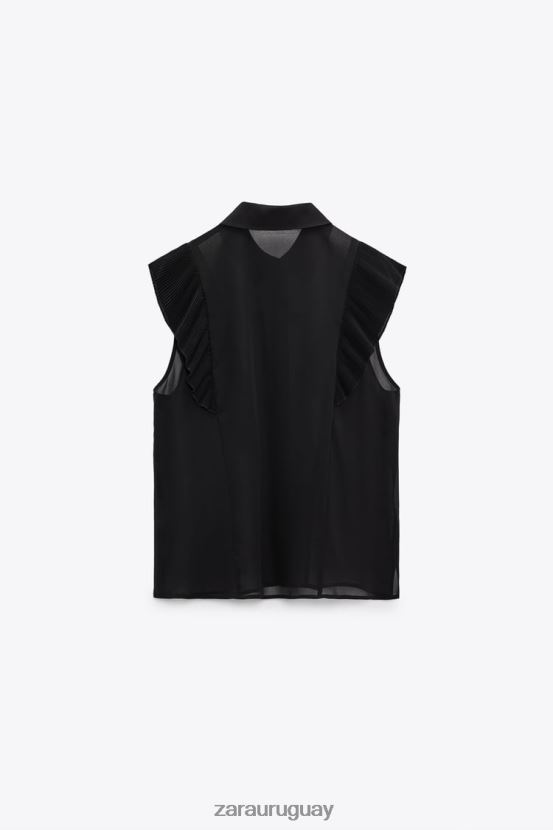 Zara top semitransparente con volantes mujer H6RHL2413 negro ropa