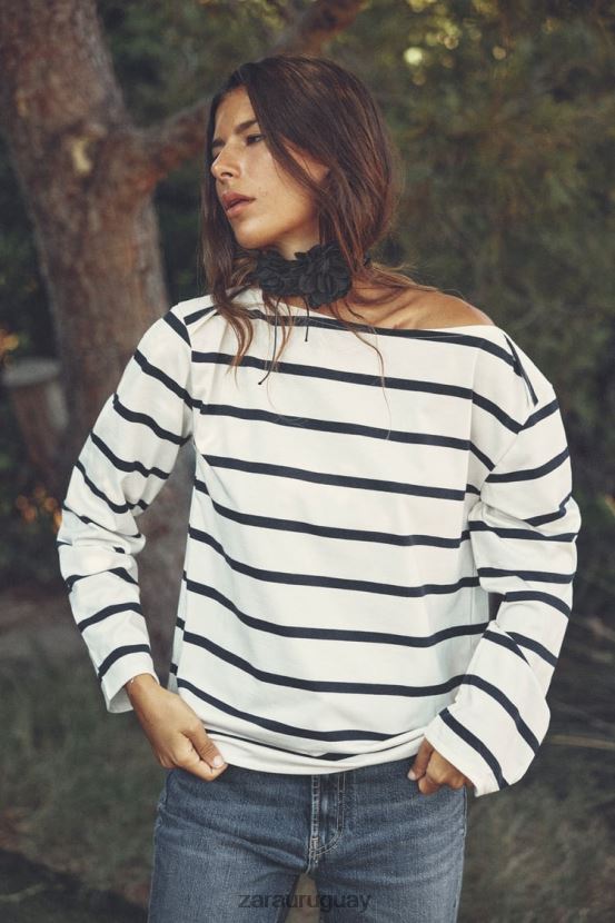 Zara Camiseta de algodón mujer H6RHL2468 a rayas ropa