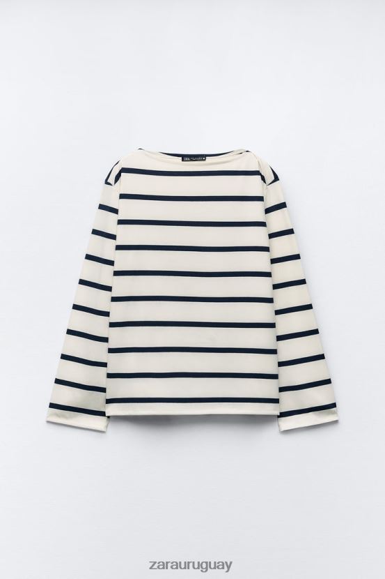 Zara Camiseta de algodón mujer H6RHL2468 a rayas ropa