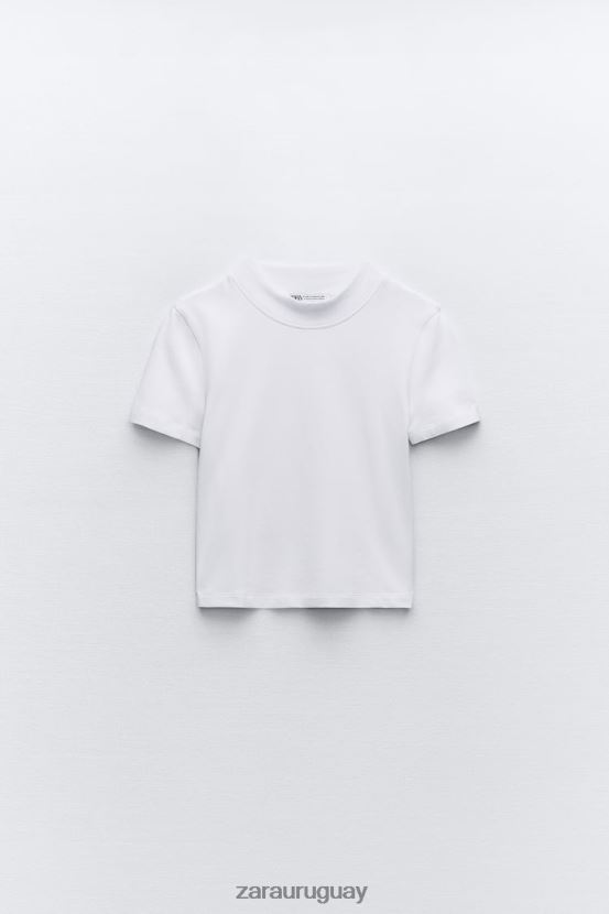 Zara camiseta con cuello simulado mujer H6RHL2460 blanco ropa