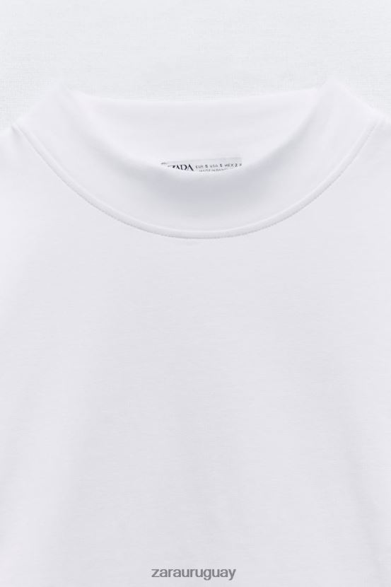 Zara camiseta con cuello simulado mujer H6RHL2460 blanco ropa