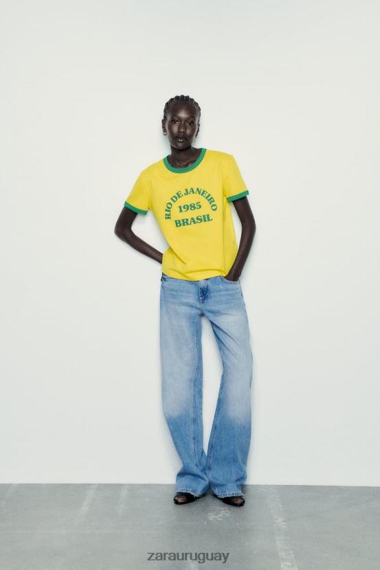 Zara camiseta con texto mujer H6RHL2473 amarillo ropa