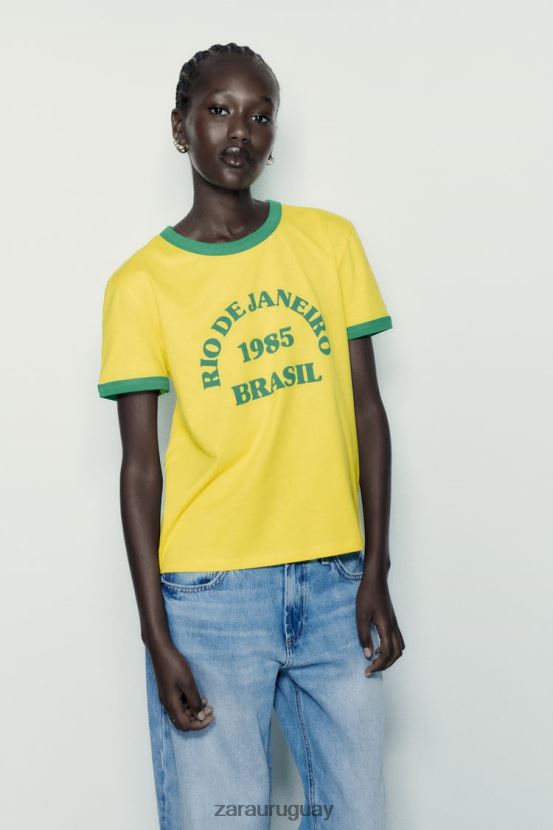 Zara camiseta con texto mujer H6RHL2473 amarillo ropa