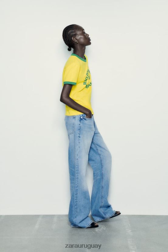 Zara camiseta con texto mujer H6RHL2473 amarillo ropa