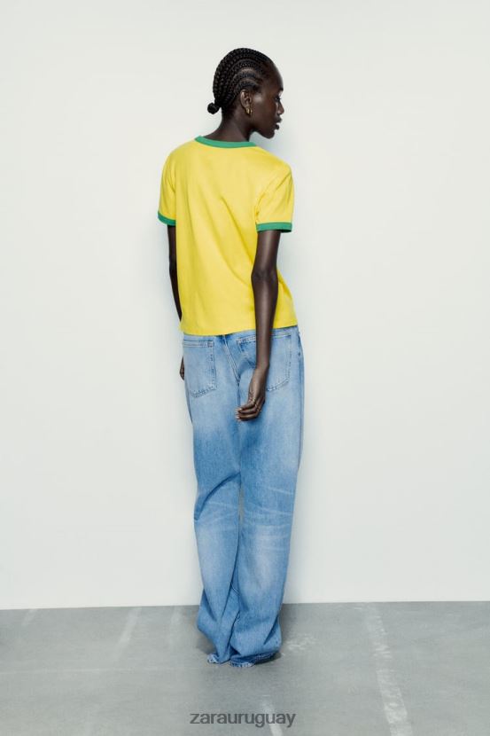 Zara camiseta con texto mujer H6RHL2473 amarillo ropa