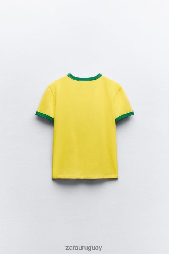 Zara camiseta con texto mujer H6RHL2473 amarillo ropa